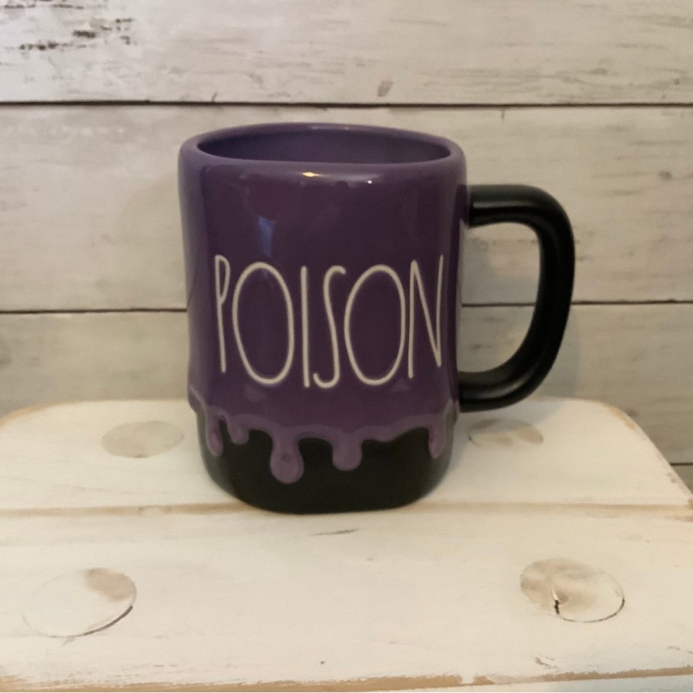 Rae Dunn POISON Black & Purple Drip Mug NWT